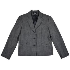 Vintage Alanni black print 100% wool 2 button blazer jacket Women's sz 8 preppy